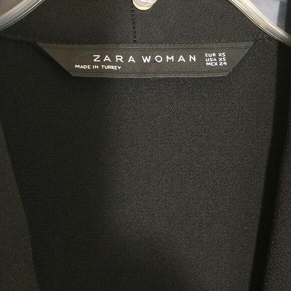 Zara Woman Wrap Dress Size XS Black Long Sleeve Tie At Waist Knee Length Career - Picture 2 of 11